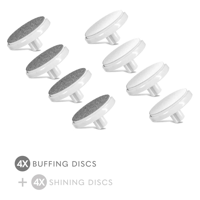 Replacement Discs for Bellasonic 4-in-1 Rechargeable Electric Nail File Set with Unique Oscillating Head – 4 BUFFING DISCS (Gray) & 4 SHINING DISCS (White)